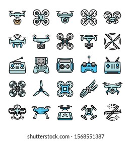 Drone icons set. Outline set of drone vector icons for web design isolated on white background