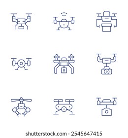 Drone icons set. Thin Line style, editable stroke. drone, drone delivery.