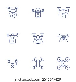 Drone icons set. Thin Line style, editable stroke. camera drone, drone.