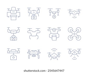 Drone icons. Thin Line style, editable stroke. camera drone, drone, drone delivery.