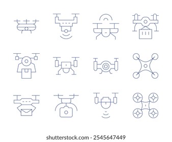 Drone icons. Thin Line style, editable stroke. drone, postal.