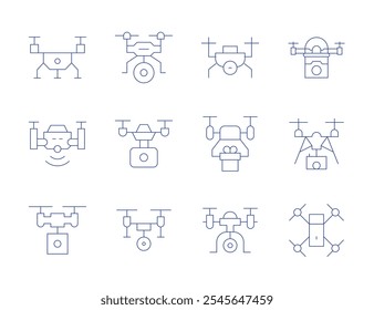 Drone icons. Thin Line style, editable stroke. camera drone, drone.