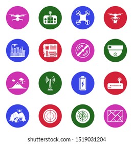 Drone Icons. White Flat Design In Circle. Vector Illustration.