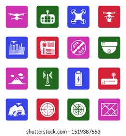 Drone Icons. White Flat Design In Square. Vector Illustration.