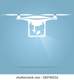 Drone illustrated by side with blue background