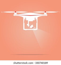 Drone illustrated by side with red background
