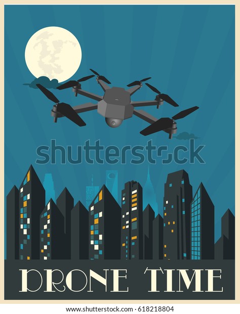 Drone Illustration Art Deco Retro Style Stock Vector Royalty Free