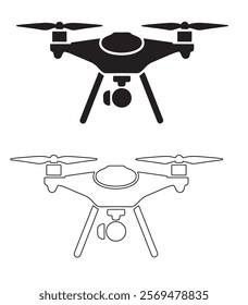 Drone Illustration in Black and White. A simple, clean line art illustration of a drone. silhouette drone icon 