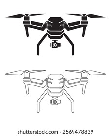 Drone Illustration in Black and White. A simple, clean line art illustration of a drone. silhouette drone icon 