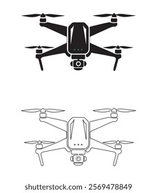 Drone Illustration in Black and White. A simple, clean line art illustration of a drone. silhouette drone icon 