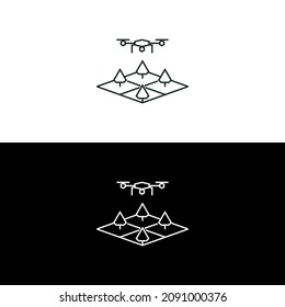 Drone illustration flying over the forest. Vecto illustration design isolated on white background