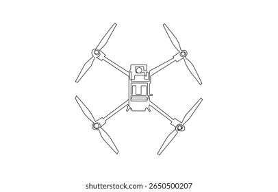 Drone illustration in a single line drawing style, Line art illustration of a drone from above