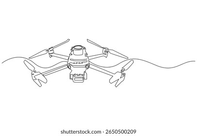 Drone illustration in a single line drawing style, Line art illustration of a drone from above