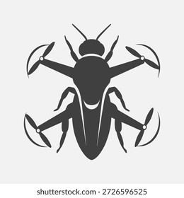 Híbrido del insecto del abejón con cuatro hélices y antenas, gris oscuro en fondo claro