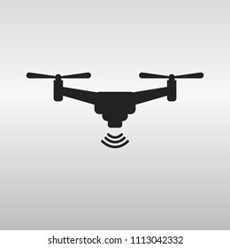 Drone isolated on white background. Air copter concept with camera. Shooting black and white supported drone. Realistic flat style vector illustration.