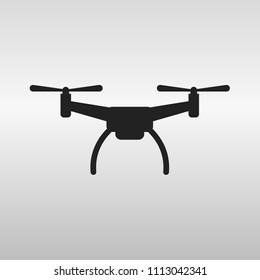 Drone isolated on white background. Air copter concept with camera. Shooting black and white supported drone. Realistic flat style vector illustration.