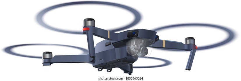 Drone isolated on white background. Photography and video created. Air copter concept with camera.