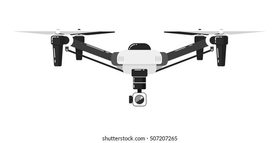 Drone isolated on white background. Drone photography and drone video created. Quadcopter with camera.