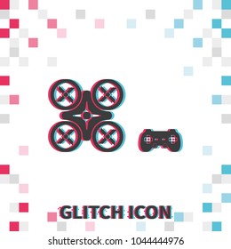 Drone and joystick  glitch effect vector icon.