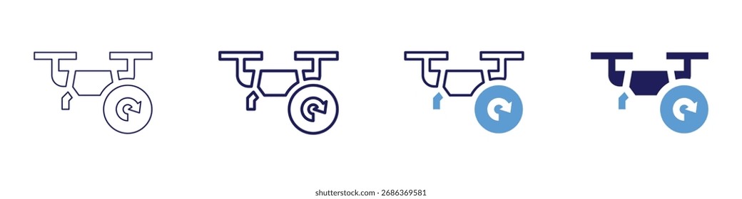 Icono de joystick de drone en 4 estilos diferentes. Línea delgada, línea, línea en negrita, duotono. Estilo duotono. Trazo editable.