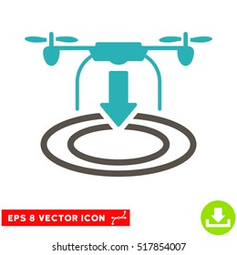 Drone Landing EPS vector pictogram. Illustration style is flat iconic bicolor grey and cyan symbol on white background.
