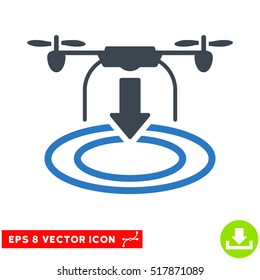 Drone Landing EPS vector pictogram. Illustration style is flat iconic bicolor smooth blue symbol on white background.