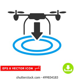 Drone Landing EPS vector pictograph. Illustration style is flat iconic bicolor blue and gray symbol on white background.