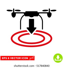 Drone Landing EPS vector pictograph. Illustration style is flat iconic bicolor intensive red and black symbol on white background.