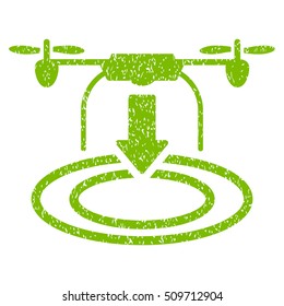 Drone Landing grainy textured icon for overlay watermark stamps. Flat symbol with unclean texture. Dotted vector eco green ink rubber seal stamp with grunge design on a white background.