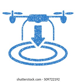 Drone Landing grainy textured icon for overlay watermark stamps. Flat symbol with dust texture. Dotted vector cobalt ink rubber seal stamp with grunge design on a white background.