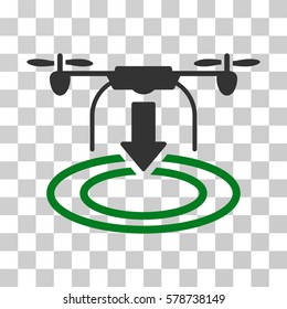 Drone Landing icon. Vector illustration style is flat iconic bicolor symbol, green and gray colors, transparent background. Designed for web and software interfaces.
