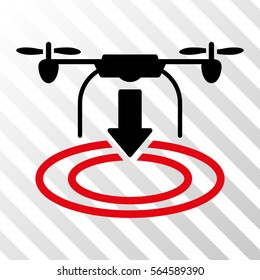 Drone Landing vector pictogram. Illustration style is flat iconic bicolor intensive red and black symbol on a hatch transparent background.