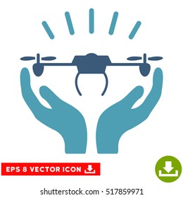Drone Launch Hands EPS vector icon. Illustration style is flat iconic bicolor cyan and blue symbol on white background.