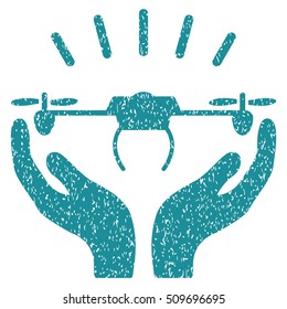 Drone Launch Hands grainy textured icon for overlay watermark stamps. Flat symbol with dirty texture. Dotted vector soft blue ink rubber seal stamp with grunge design on a white background.