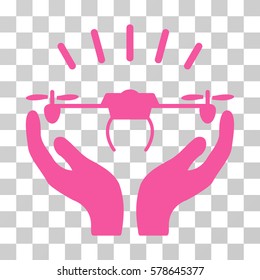Drone Launch Hands icon. Vector illustration style is flat iconic symbol, pink color, transparent background. Designed for web and software interfaces.