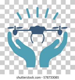 Drone Launch Hands icon. Vector illustration style is flat iconic bicolor symbol, cyan and blue colors, transparent background. Designed for web and software interfaces.