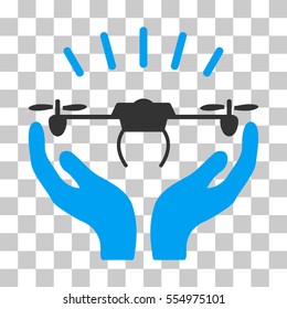Drone Launch Hands vector pictograph. Illustration style is flat iconic bicolor blue and gray symbol on a transparent background.
