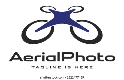 Drone and lens logo template. Quadcopter and photo camera with shutter vector design. Innovative technology illustration