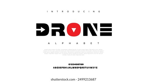 Drone letter font and tech typeface. Minimal Alphabet set. Creative fonts Logo design for Business.