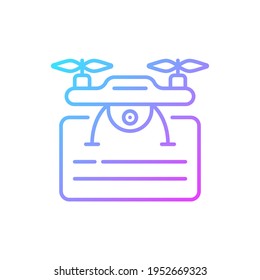 Drone license gradient linear vector icon. Issuance of permits for drone flights. Drone piloting training courses. Thin line color symbols. Modern style pictogram. Vector isolated outline drawing