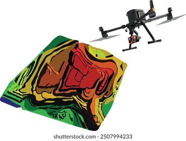 Drone LiDAR in Mining. Mapping land with laser scanning technology result in 3D isolated. Professional drone on duty