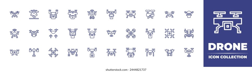 Drone line icon collection. Editable stroke. Vector illustration. Containing drone, smart drone, smart farm, drone delivery.