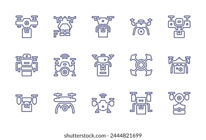 Drone line icon set. Editable stroke. Vector illustration. Containing delivery, drone, smart drone, camera.