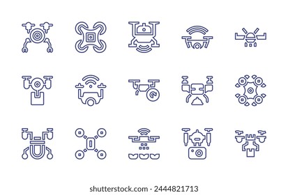 Drone line icon set. Editable stroke. Vector illustration. Containing drone delivery, drone, camera drone, refresh data, aircraft.