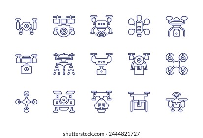Drone line icon set. Editable stroke. Vector illustration. Containing drone, drone delivery, camera drone.