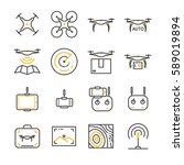 Drone line icon set. Included the icons as drone, remote, controller, radar, map, signal and more.