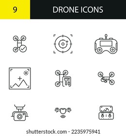 Drone line icons set. Quadrocopter icons.