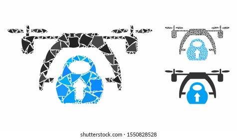 Drone loading composition of tuberous items in various sizes and shades, based on drone loading icon. Vector tremulant items are united into collage. Drone loading icons collage with dotted pattern.