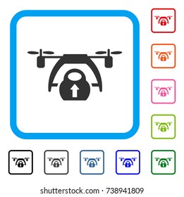 Drone Loading icon. Flat gray iconic symbol inside a light blue rounded frame. Black, gray, green, blue, red, orange color variants of Drone Loading vector. Designed for web and app user interface.