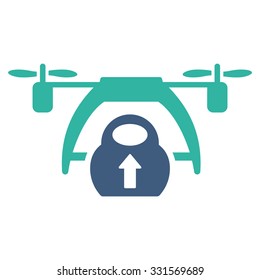 Drone Loading vector icon. Style is bicolor flat symbol, cobalt and cyan colors, rounded angles, white background.